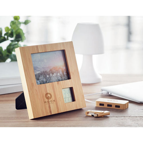 Bamboo photo frame with weather station - Image 3